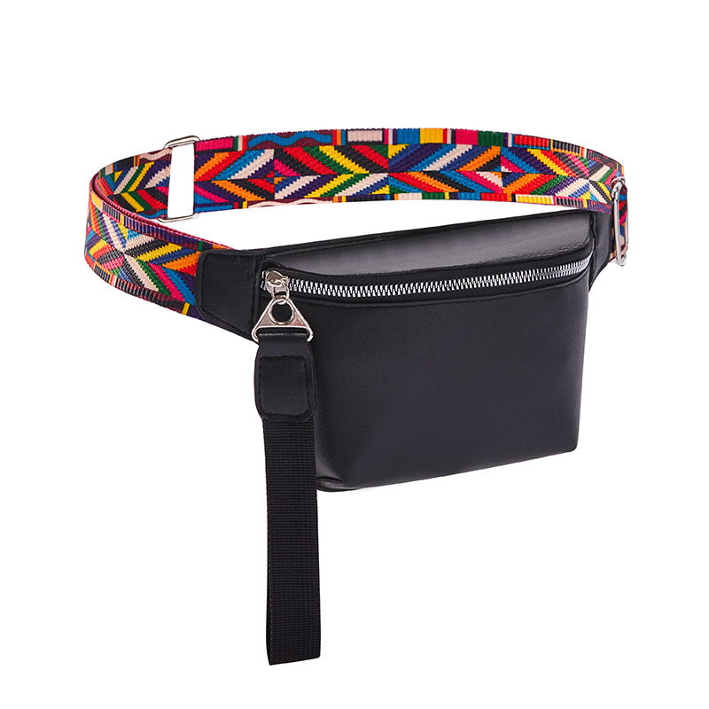 Womens Waist Bag PU Leather Waist Bag Bohemian Belt Bag Female Casual Phone Bag Black Pech: Black