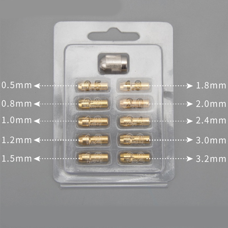 10 stk messing spændetang mini borepatron messing spændepatron universal spændetang sæt 3.2mm-0.5mm holdbare messing borepatron