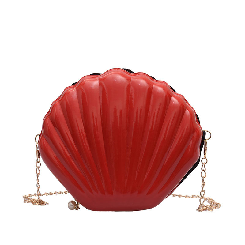 Shell Bag Chain Shoulder Solid Color Handbags Women Small PVC Crossbody Bags: red