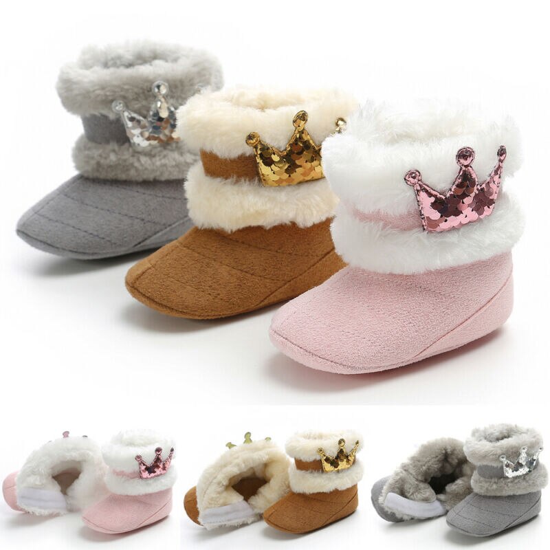 Invierno dulce bebé recién nacido niñas princesa botas de invierno primeros caminantes suave Bling Crown infantil niños niña calzado zapatos