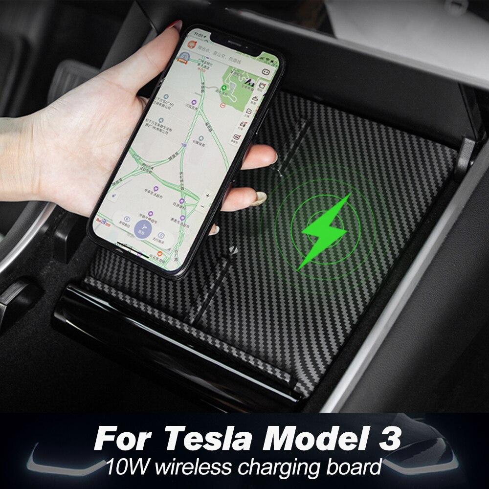 Heenvn Model3 Car Wireless Charger For Tesla Model 3 Y USB Ports Fast Charger Dual Phones Accessories Carbon ABS Model Three