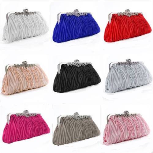 Women Pleated Satin Clutch Wedding Evening Bag Party Bridal Handbag Purse Bags