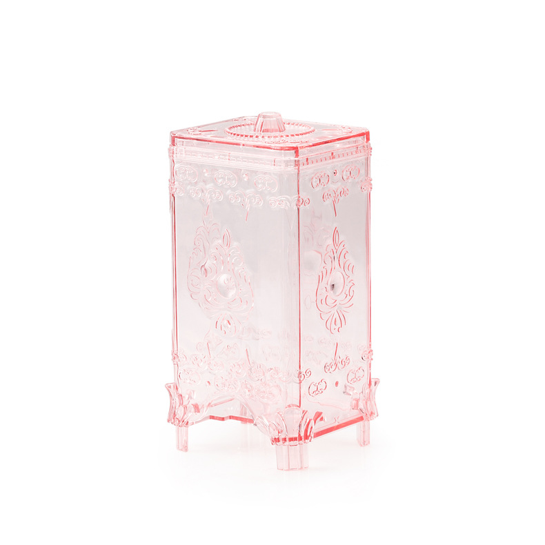 Caja organizadora de maquillaje PS para almacenar algodón de maquillaje en polvo puff Europea organizador de mesa de almacenamiento de maquillaje transparente con tapa: pink