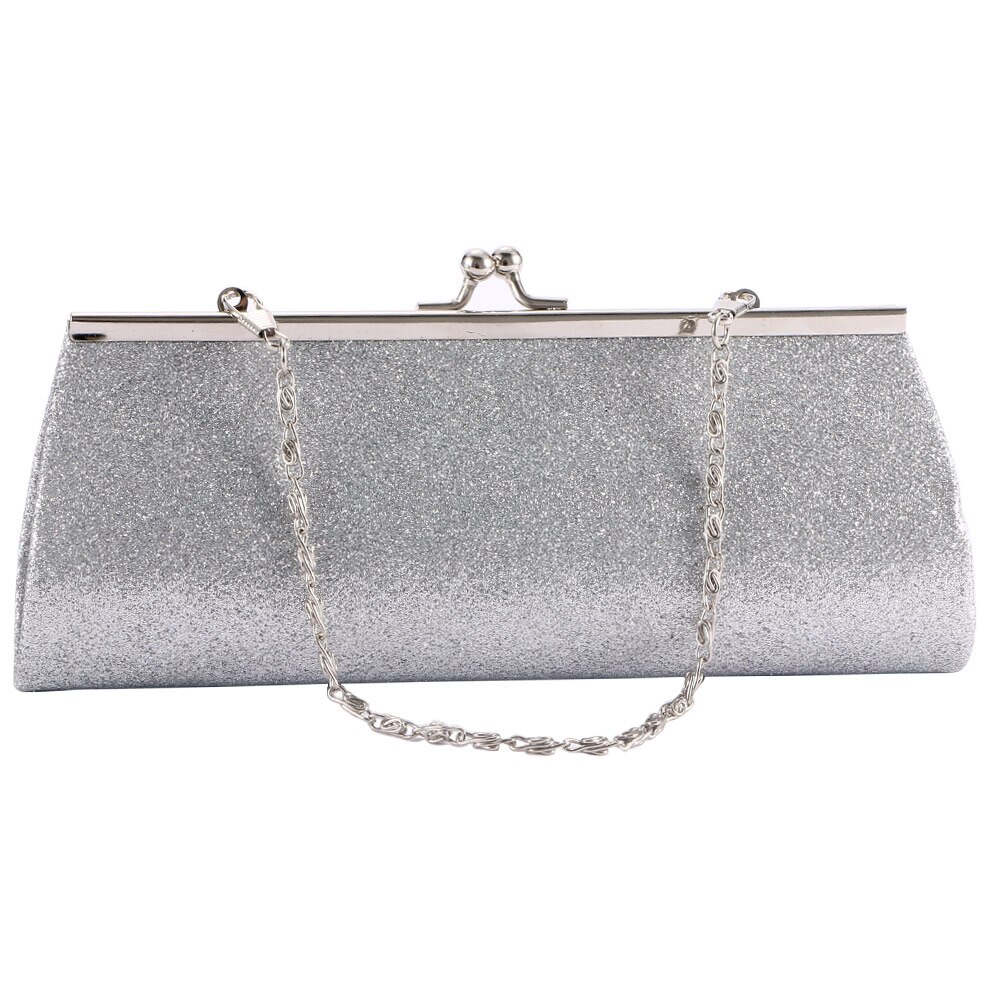 Bolso de mano de noche para mujer, bolsa de mano con purpurina brillante, de noche con cadena para bolso de mano, boda, banquete, bolso de hombro: silver