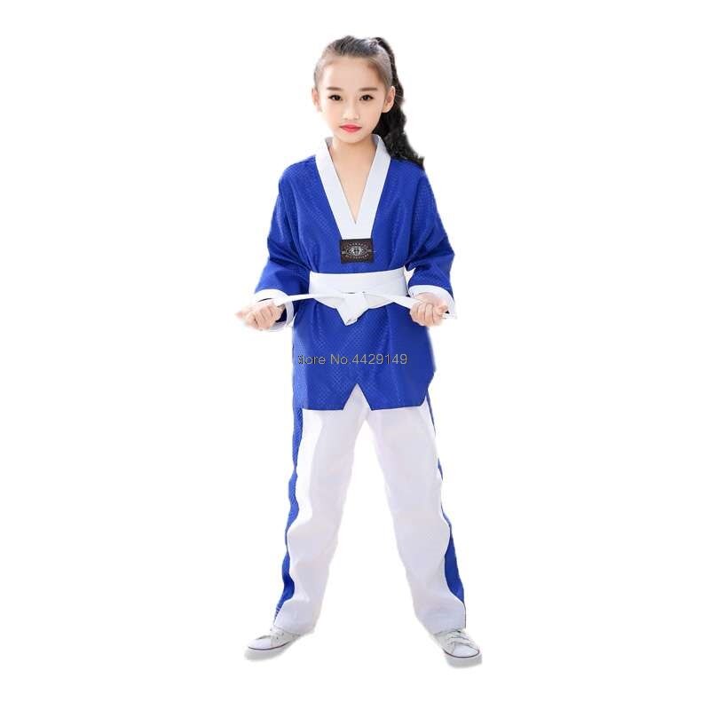 Blue Taekwondo Uniforms Children Adult Unisex Long Sleeve Taekwondo Dobok Clothes Suit Taekwondo Training Clothing: L