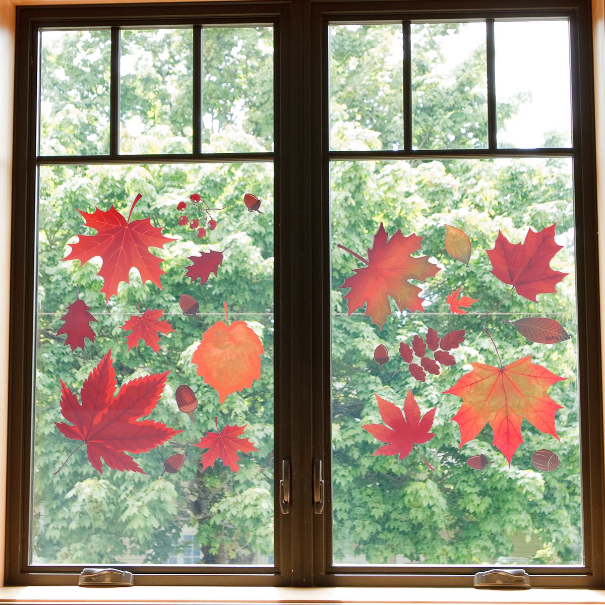 4 Sheets Autumn Style Stickers Glass Window Stickers Maple Leaf Wall Decals Glass Window Film Stickers Party Decoration