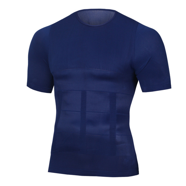Men Body Shapers Fitness Elastic Abdomen Tight Fitting Short Sleeve Shirt Tank Tops Shape Underwear Slimming Boobs Shaping: M / black