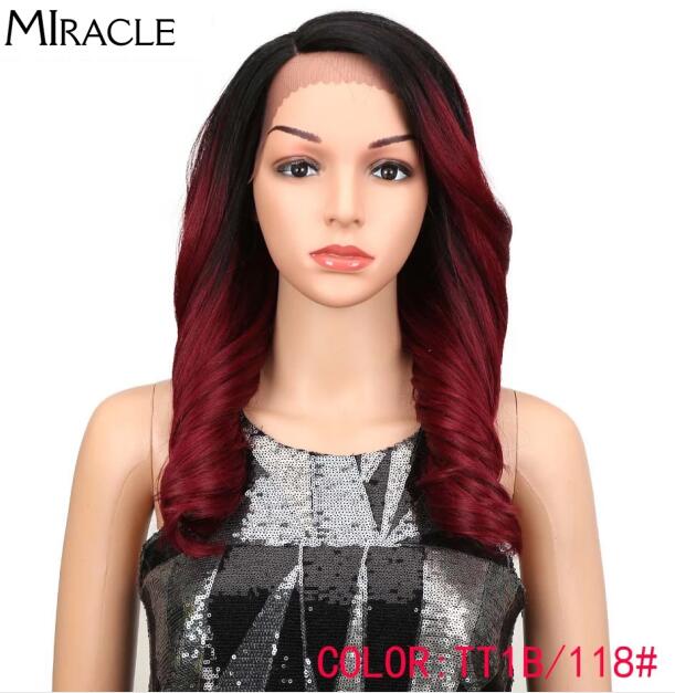 Miracle 20 "Hoge Temperatuur Fiber Hair Omber Gold Golvend Haar Lange Losse Golvend Pruiken Rode Synthetische Lace Front Pruik voor Zwarte Vrouwen
