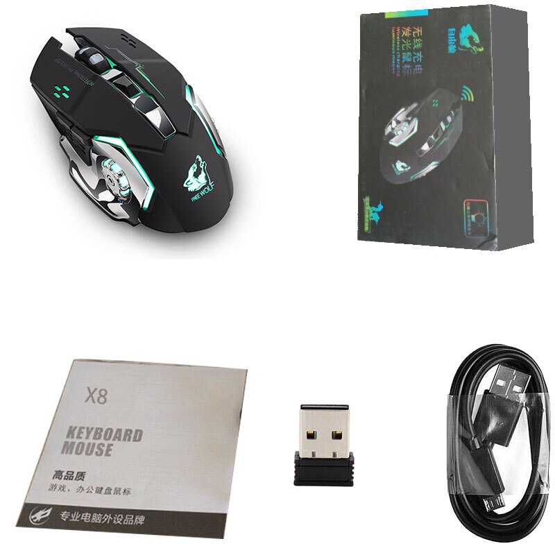 Hot Ricaricabile X8 Wireless Silenzioso Retroilluminato A LED USB Ottico Ergonomico Gaming Mouse Del PC Mouse Del Computer Per Imac Macbook Pro/del computer portatile: option 2