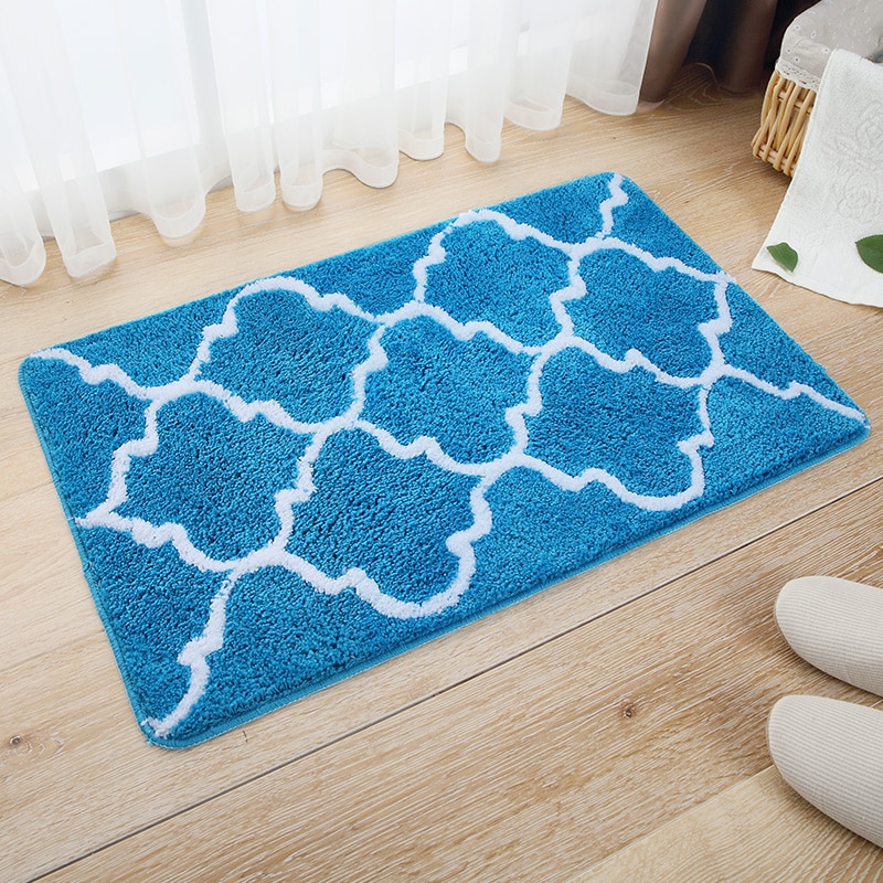 Badrumsmatta halkfri absorberande dörrmatta vardagsrum grå blå marockanskt mönster rektangel mikrofibermatta 40 x 65cm/50 x 80cm