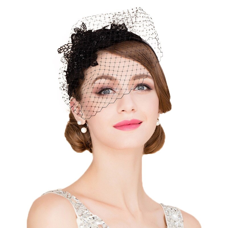 Fs Fascinators Black Met Sluier Witte Bruiloft Hoeden Mesh Gaas Patchwork Vrouwen Pillendoosjepet Party Formele Cocktail Kerk Voor Dames: Black Fascinators
