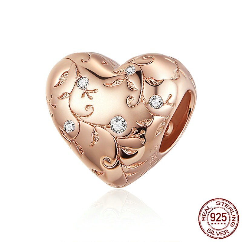 INBEAUT Rosa Oro Rosa CZ Maple Leaf Branelli misura il Braccialetto di Marca fai da te 925 Sterling Silver Sogno Cather Beetle Piuma Del Cuore pendenti e Ciondoli: 1323-c