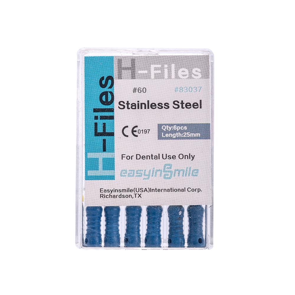 10Packs Dental Endo Stainless Steel Root Canal Endodontic H-Files Reamers Hand Use 25mm EASYINSMILE 6Files Per Pack: Size60