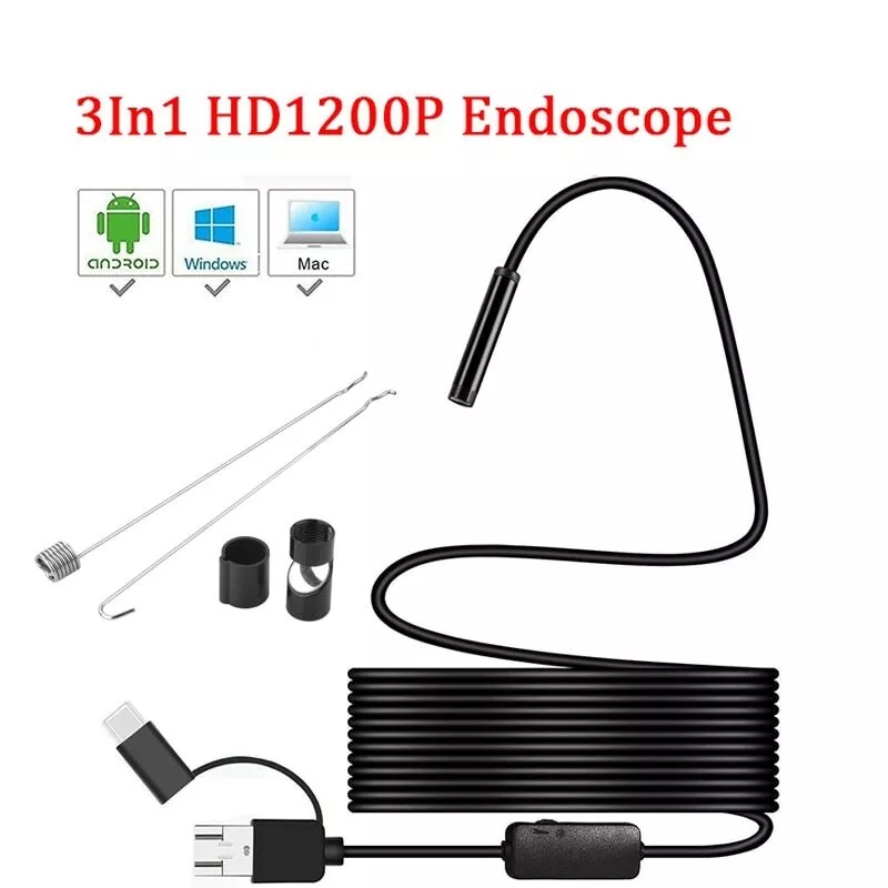 8mm endoscoopcamera 1200P HD USB-endoscoop met 8 LED 1/2/5/10M flexibele kabel Waterdichte inspectieborescoop voor Android PC