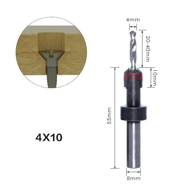 1PC 8/10mm Shank Countersink Drill Bit Self-Tapping Woodworking Suitable For Screw Counter Bore Drill Bits: 4x10mm