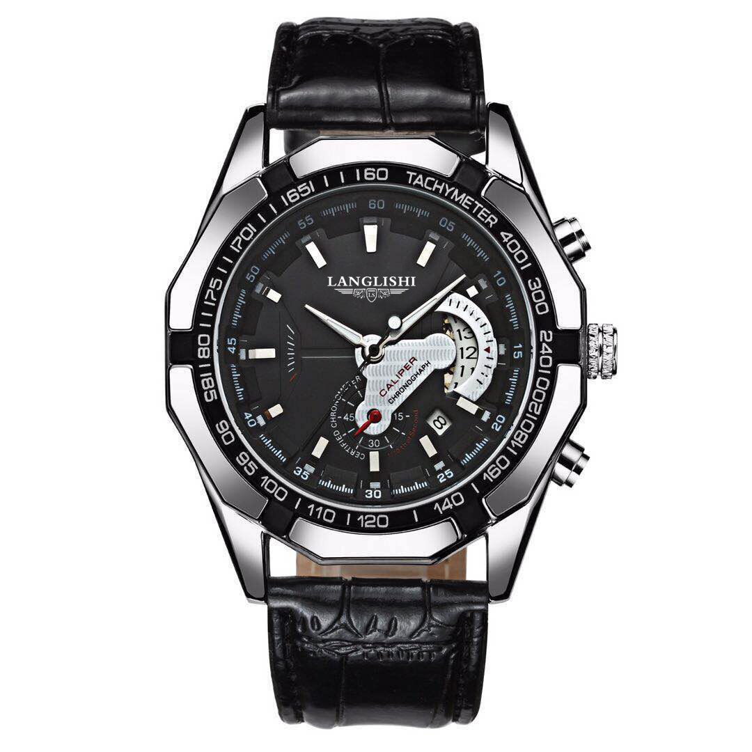 LANGLISHI-reloj analógico de cuarzo para hombre, accesorio de pulsera resistente al agua con cronógrafo, complemento masculino deportivo de de lujo con moderno,: 03 Black Black