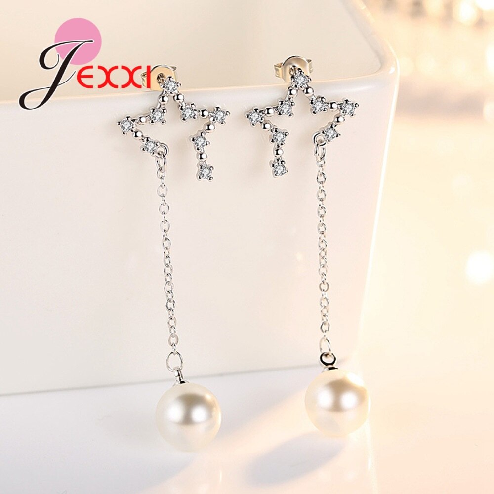 Heetste Verkoop Fresh Water Parel Doorboord Oorbellen Fonkelende 925 Zilveren Zirconia Verharde Stars Sieraden Voor Ol Dames