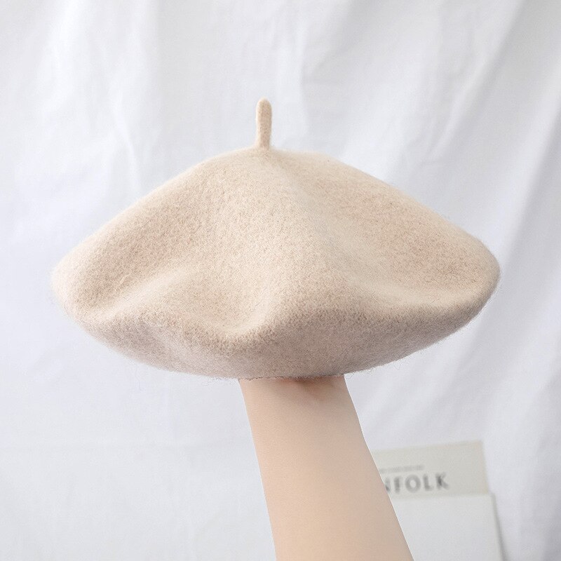 Béret en laine pour femme, chapeau rond, épais et , plusieurs couleurs unies, collection hiver