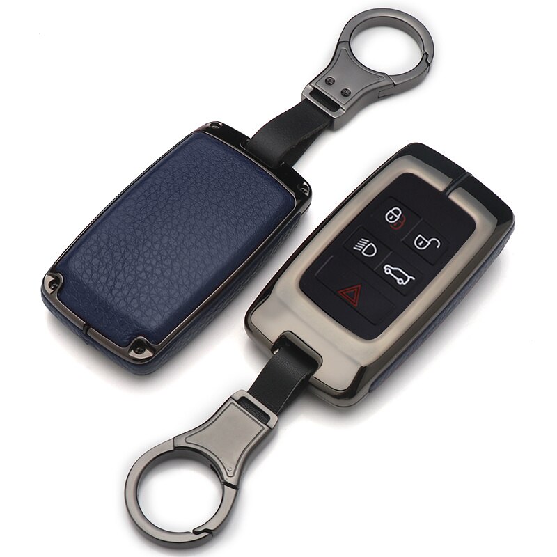 Zinc Alloy Leather Car Key Case Cover Holder with Keychain For Land Rover Range Rover Discovery 5 Sport Car Accessorie: B-black blue