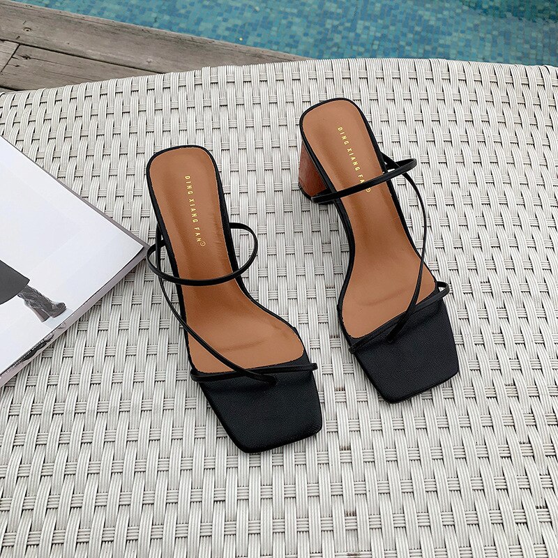 holz Ferse Slipper frauen Sandalen Jahrgang Karree Schmale Band hoch Hacke Sandalen Frauen Sommer Schuhe Frauen I074