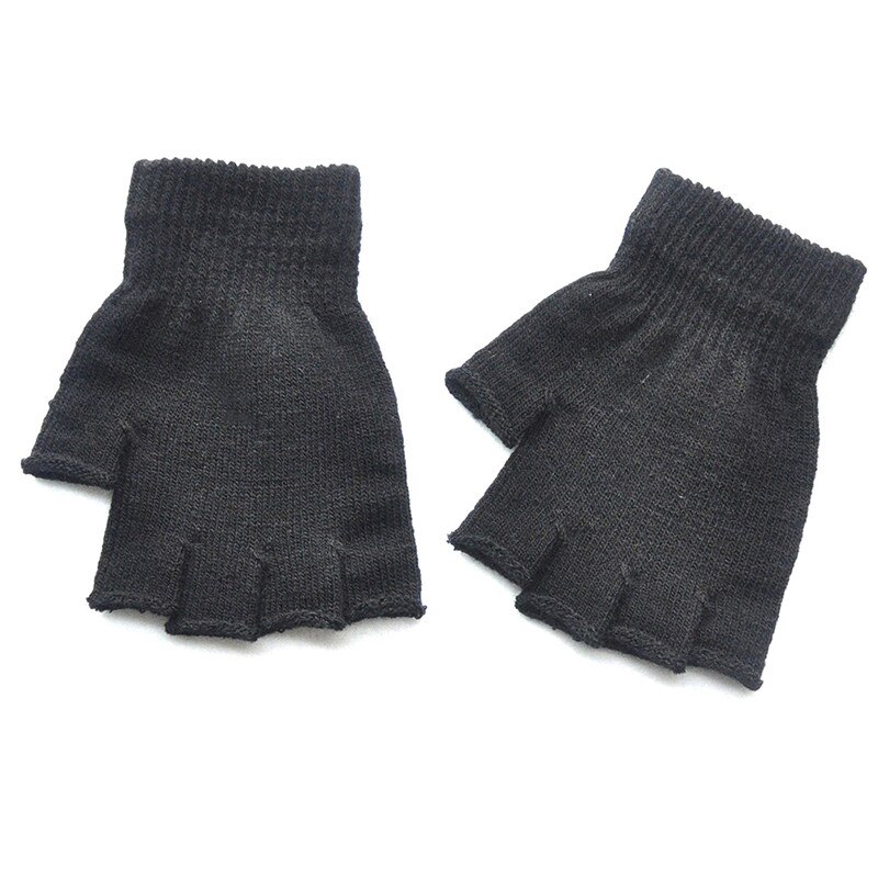 Novas crianças luvas de inverno frio quente acrílico fingerless luvas cor sólida