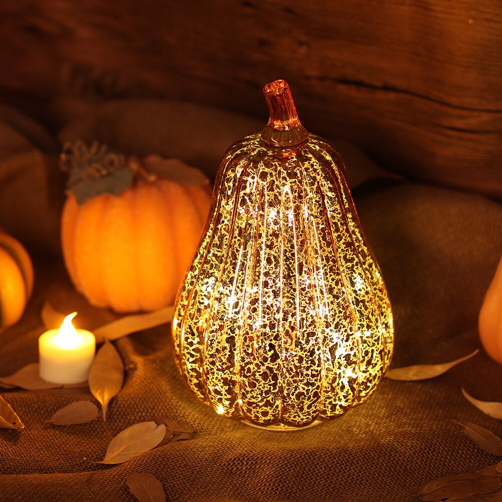 1 pc Glas Pompoen Licht LED Gloeiende Delicate Halloween Decoratieve Lamp Feestartikelen voor Thanksgiving Halloween Fall