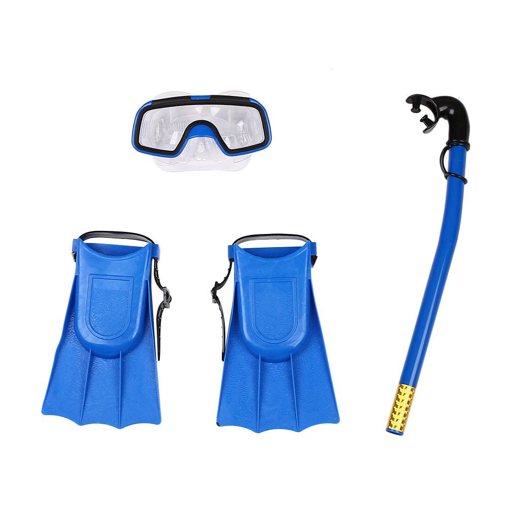 Svømning snorklingsæt beskyttelsesbriller dykning dykningsudstyr flippers maske: Blå