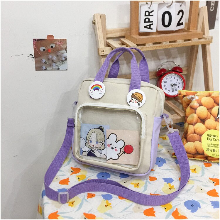 Itabag Nylon Vierkante Japanse Stijl Dames Transparante Zak Lolita Meisje Transparant Pvc Ita Tas Een-Schouder Itabag Draagtas grote: Paars