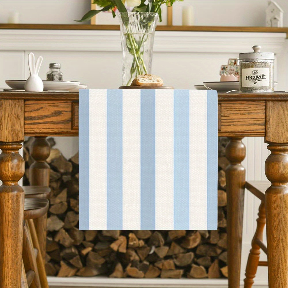 Och enkel blå randig bordslöpare ljusblå vertikala ränder fyra årstider heminredning matbord kök
