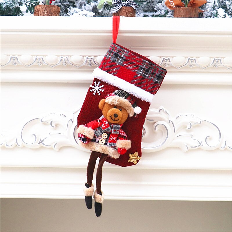 Juledukke jute sokker ornamenter julemanden gitter dukke juletræ vedhæng slik taske hængende sokker sød: D