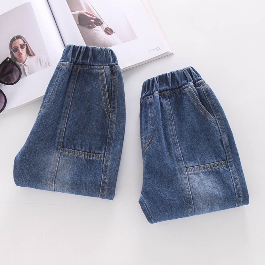 Vaqueros para niñas pequeñas, pantalones vaqueros de Patchwork para niños, vaqueros de pierna ancha para niñas de primavera y otoño, ropa de estilo informal para niños.