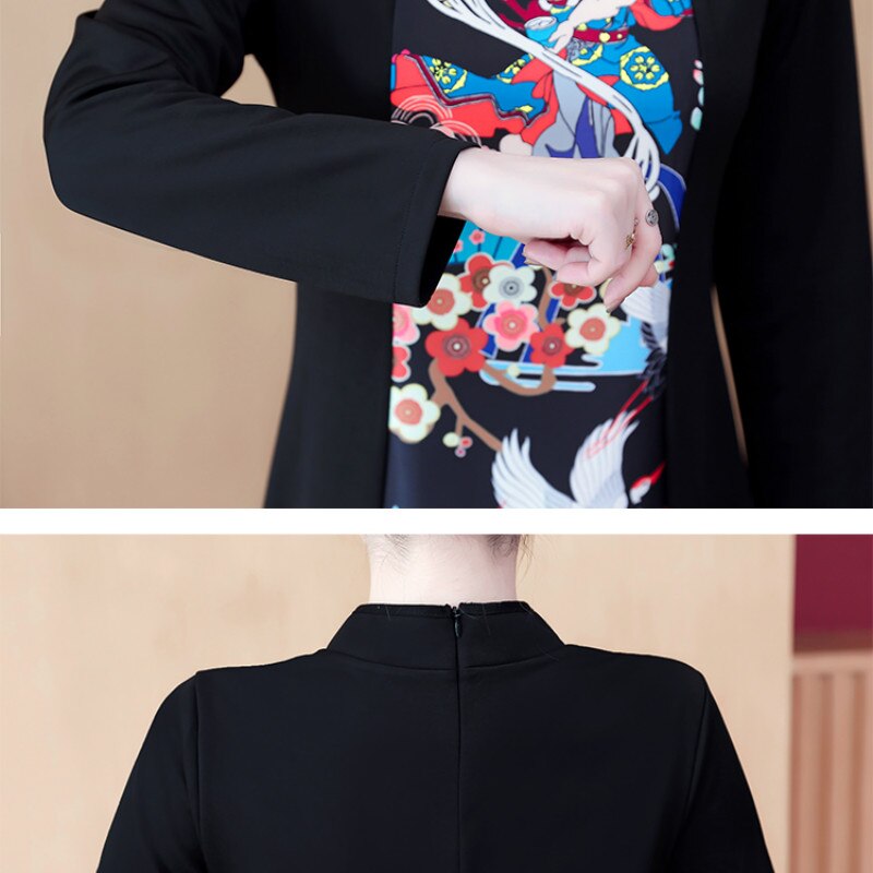 Vestido de verano de talla grande, negro, Vintage, Chino, Tradicional, informal, , manga larga, M-4XL