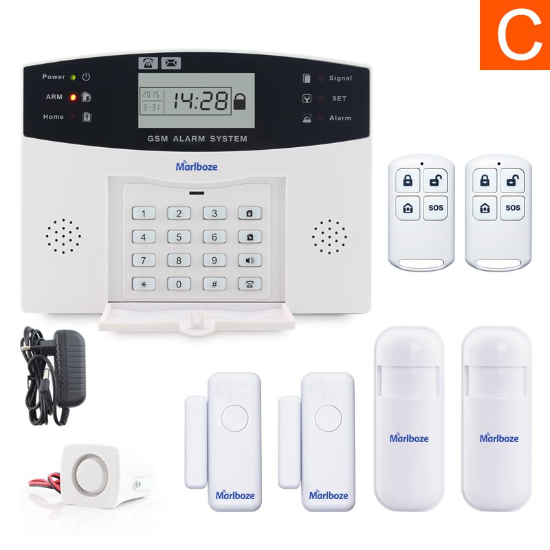 Remote Control Voice Prompt Wireless door sensor Home Security GSM Alarm systems LCD Display Wired Siren Kit SIM SMS Alarm: C