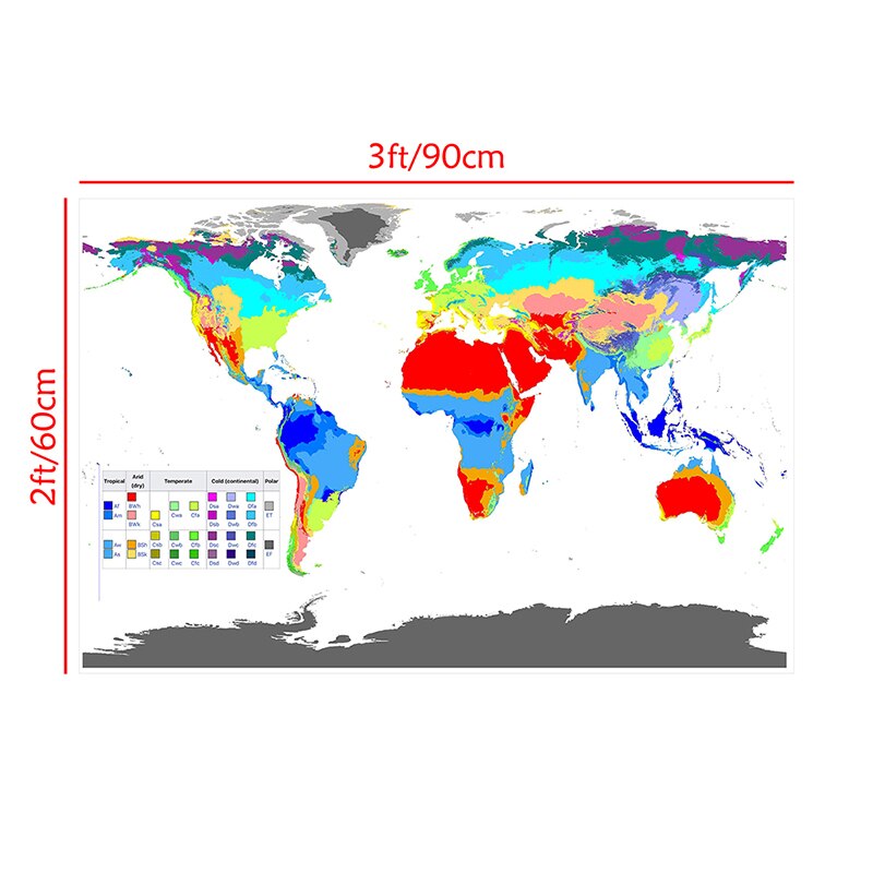 90*60cm Climate Map of The World Wall Poster Smelless Canvas Painting for Travel Souvenir Home Decoration In English
