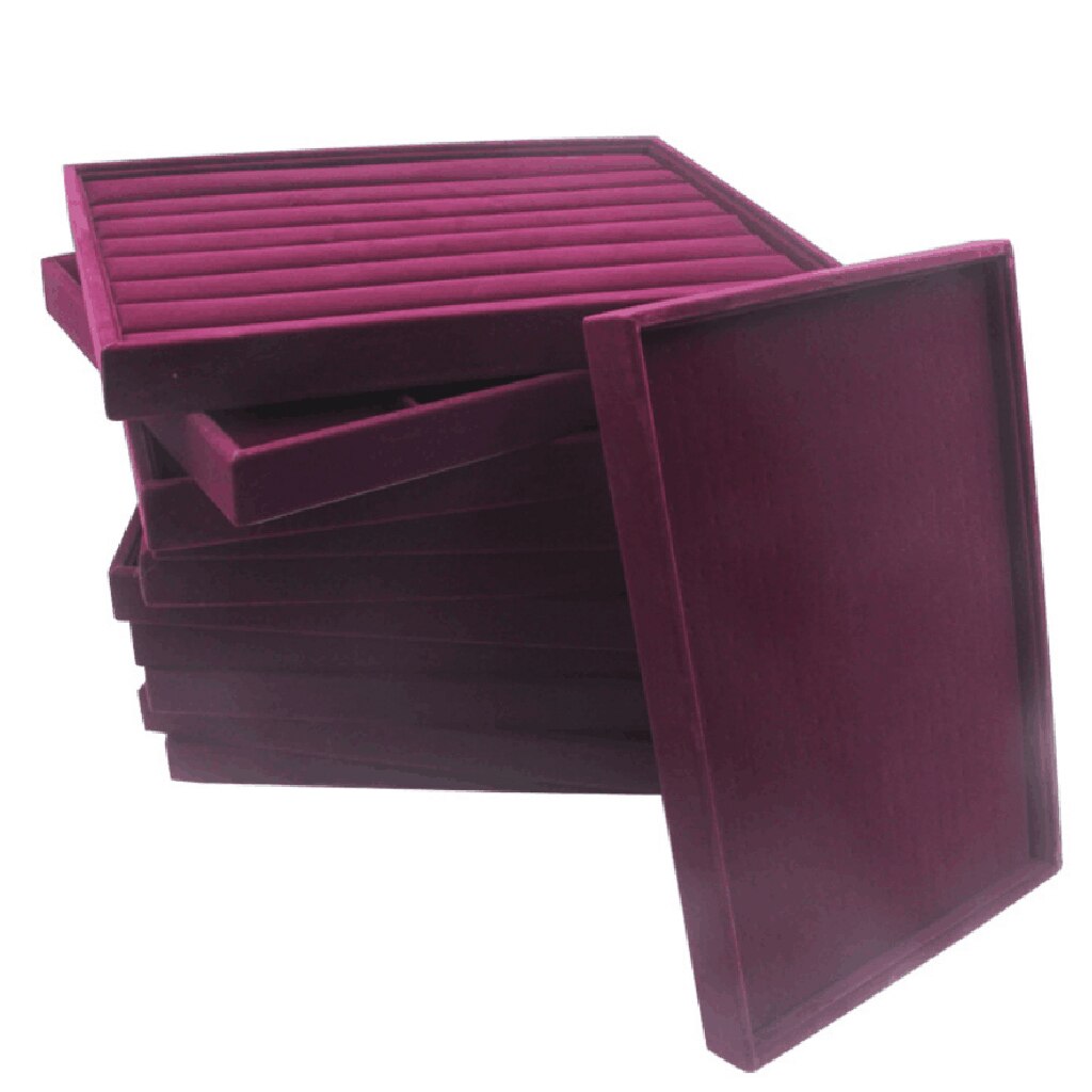 Velvet Drawer Jewlery Box Organizer Tray for Watch Bangle Rings Display Showcase Purple 35 x 24 x 3cm