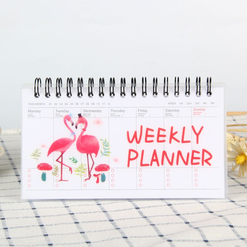 Coloffice Cute Cartoon Animal Weekly Planner Coil Notebook Schedule Agenda Filofax Mini Kawaii Students Stationery 100 Pages 1PC: flamingo