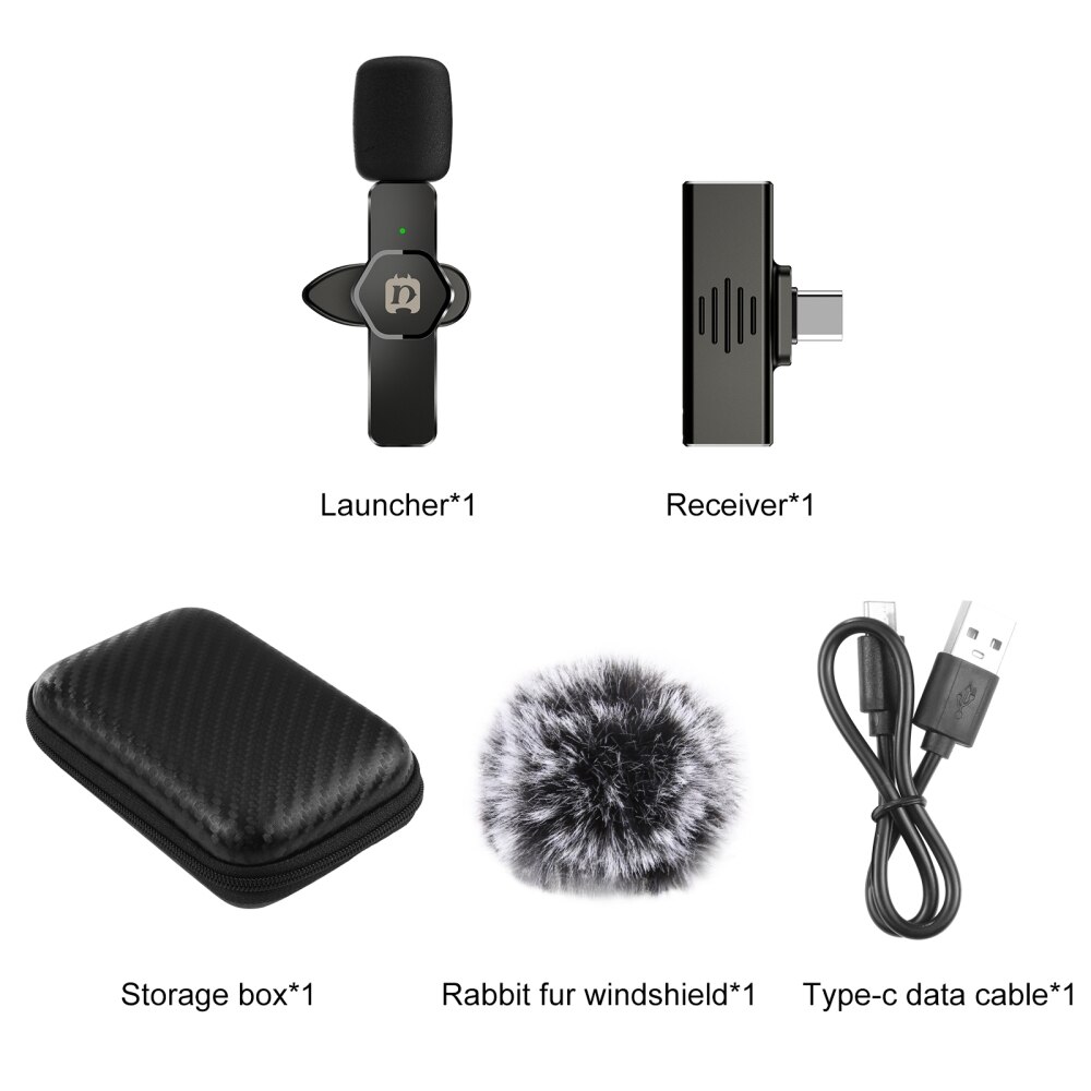 Wireless Lavalier Microphone Portable Audio Video Recording Mic for Iphone Android Live Gaming Mobile Phone Vlogging