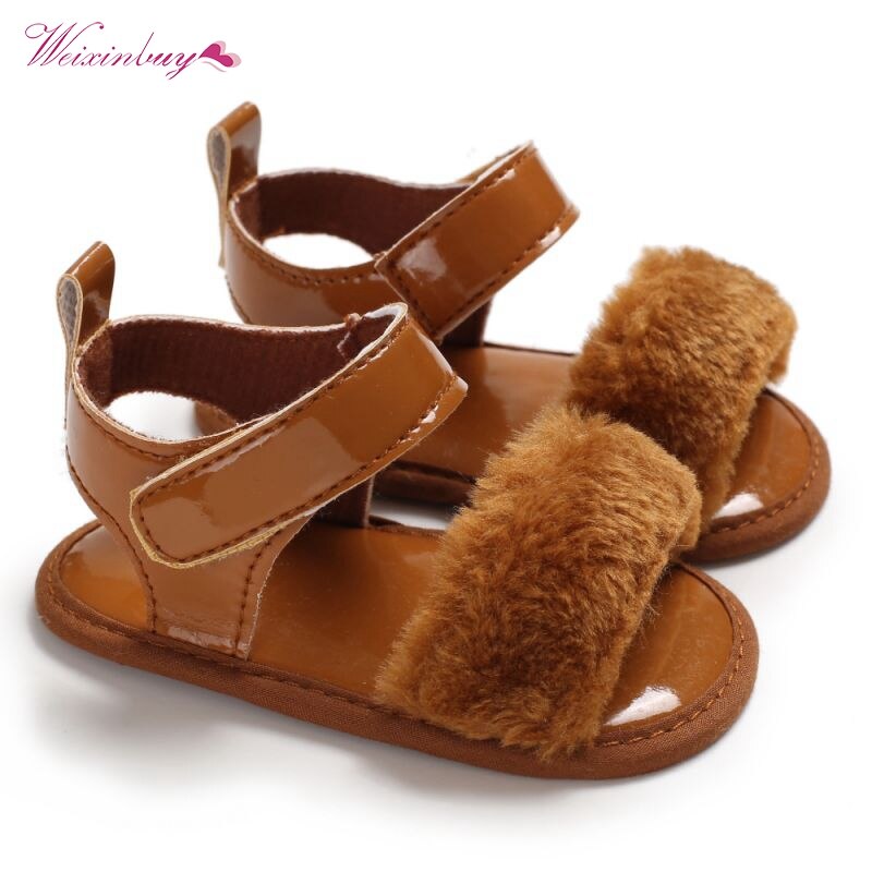 Newborn Baby Girl Sandals Baby Girls Shoes Faux Fur Skinny Baby Shoes Child Summer Baby Girl Sandals 0-18M: C / 7-12 Months