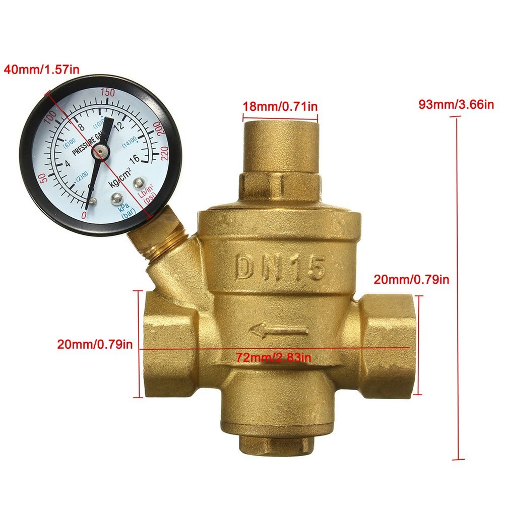 DN15 Water Pressure Reducing Valve, 1/2" Adjustable Brass Valve Regulating Valve, Flow Control Valve