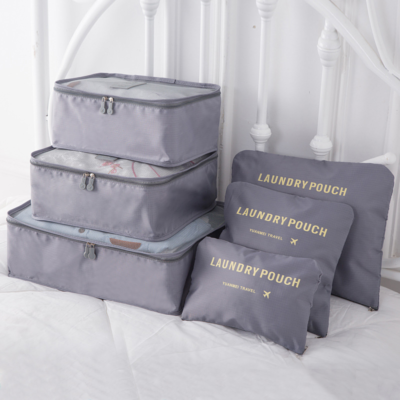 6 stk rejse opbevaringspose sæt til tøj ryddeligt arrangør garderobe kuffert pose rejse arrangør taske taske sko pakning terning taske: Grå