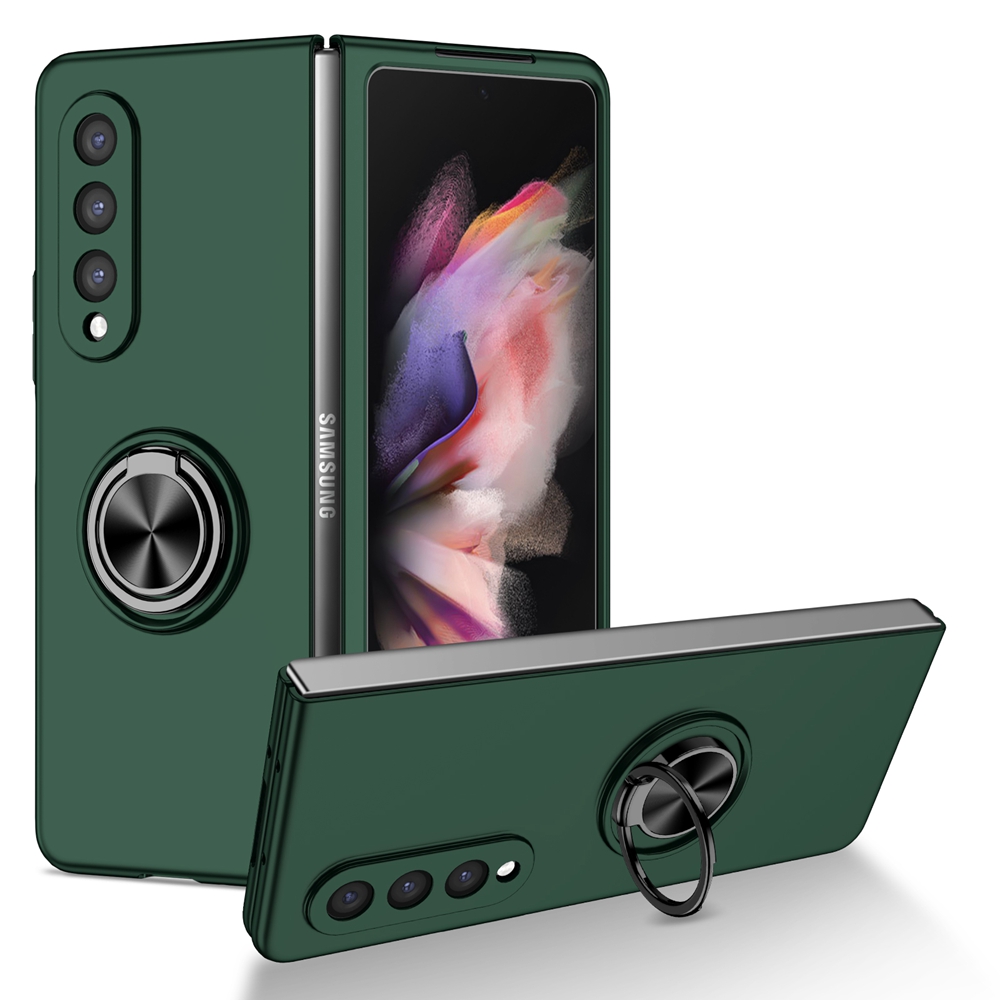 Para samsung galaxy z fold 3 5g caso de luxo zfold 3 ultra-fino cor sólida telefone capa anel suporte galaxy z fold3 casos: C
