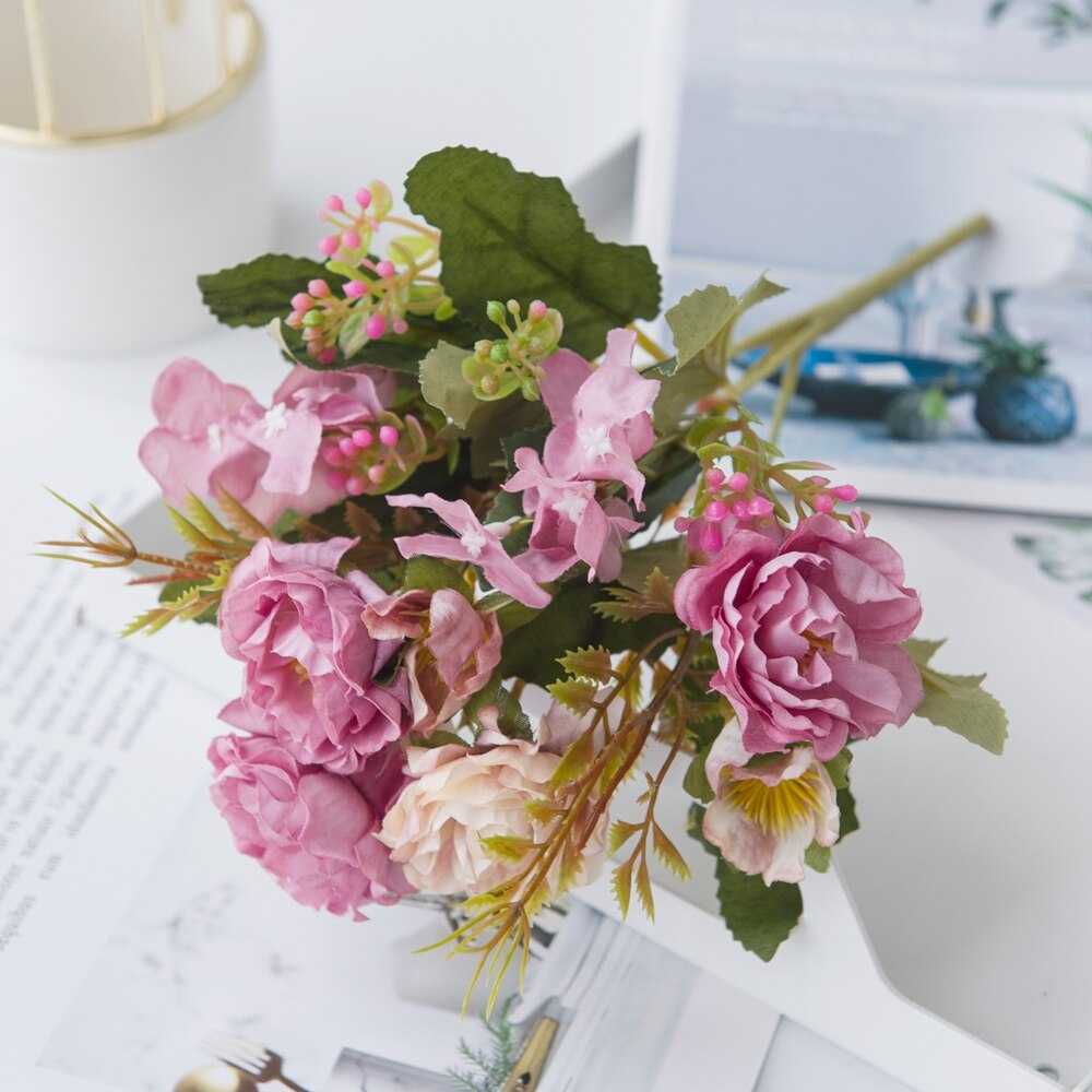 Künstliche Blumen Weihnachten Dekorationen Vasen für Heimat Hochzeit Dekorative Blumen die Seide Pfingstrose DIY Ornamentalen blumentopf: LILA