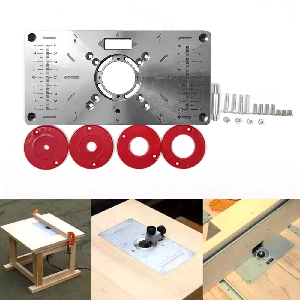 Fresadora, placa de inserción de mesa, bancos de carpintería, enrutador de madera de aluminio, modelos de recortadora, máquina de grabado con 4 anillos de herramientas