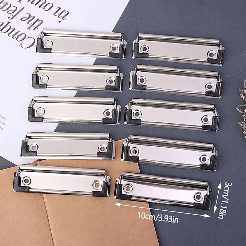 10pcs Clipboard Clips Mountable Metal Clip Spring-Loaded File Folder Clamps Office Hardboard Clips Stationery For School: WHITE