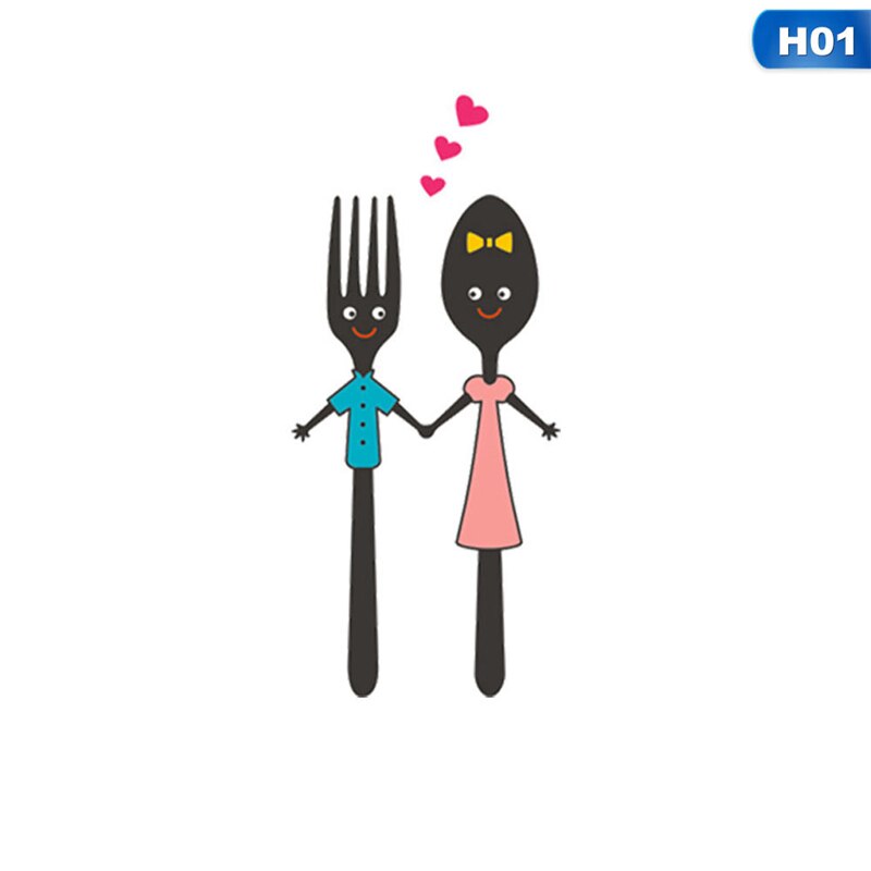 Kitchen Decoration Dining Cutlery Stickers Dining Cartoon Cute Spoon Fork Vinyl Mural Art Wall Sticker For Kitchen: H01