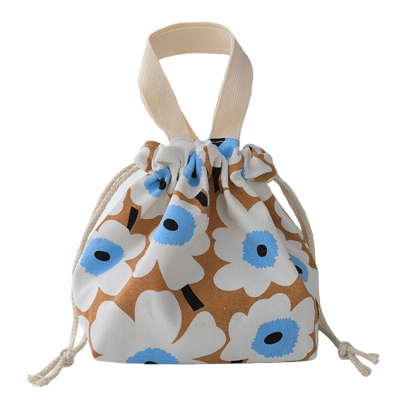 Cute Small Shopping Bag Foldable Cartoon Flowers Lunch Box Tote Bags For Women Canvas Bolso Shopper Waterproof Drawstring Tote