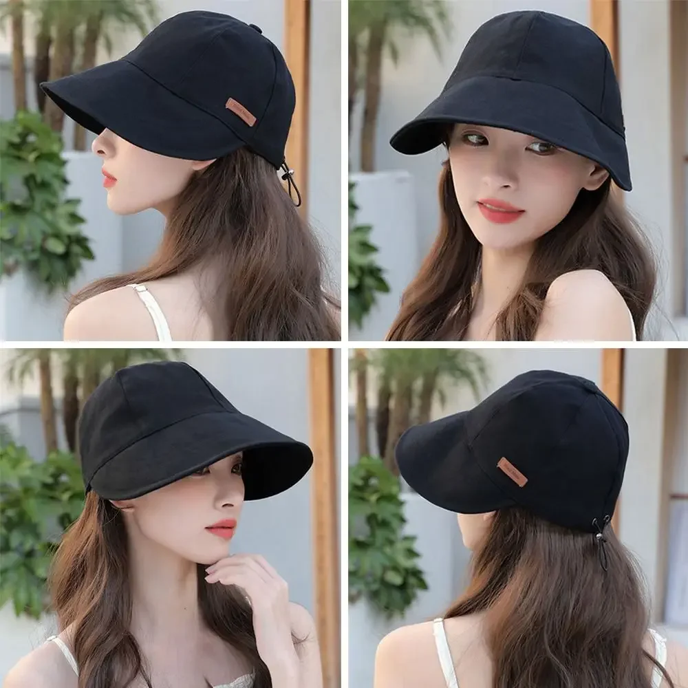 Chapéu de sol dobrável de aba larga, bonés ajustáveis com cordão para homens e mulheres, chapéus de praia, viseiras de verão de secagem rápida, boné de pescador, 1 peça
