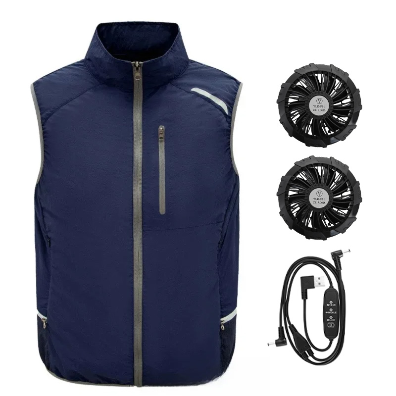 De nieuwste zomerkleding met airconditioning voor mannen en vrouwen, geschikt voor buitenactiviteiten, zoals fietsen, vissen, enz., inclusief koel- en ventilatorkleding.: Ik / Beige