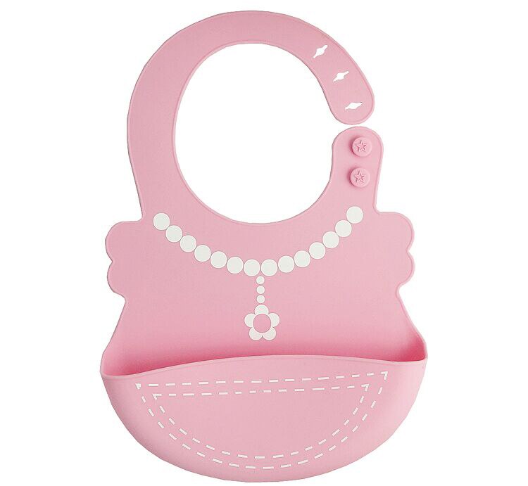 Baberos bebé dibujos animados estampados silicona para chicos babero niño ajustable impermeable bebé niños niñas Baberos para alimentación de bebé herramientas: Pink