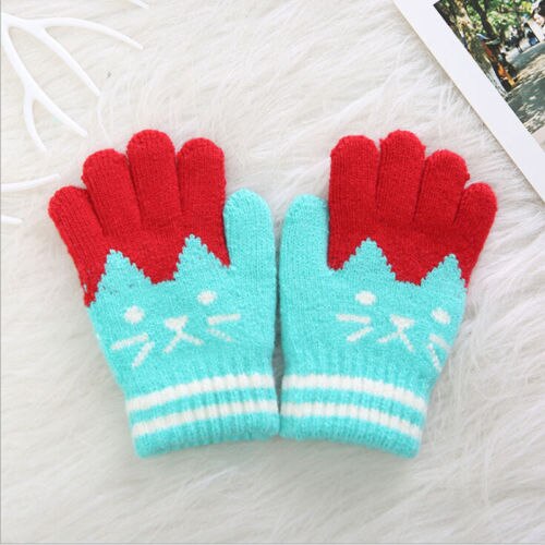 Cat Splice Mittens Winter Baby Boys Girls Knitted Gloves Warm Rope Full Finger Mittens Gloves for Children Toddler Kids: Green